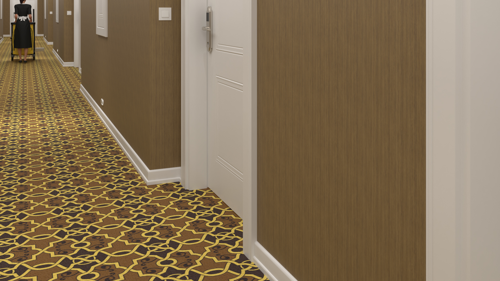 3D Hotel Corridor and Housekeeping Maid