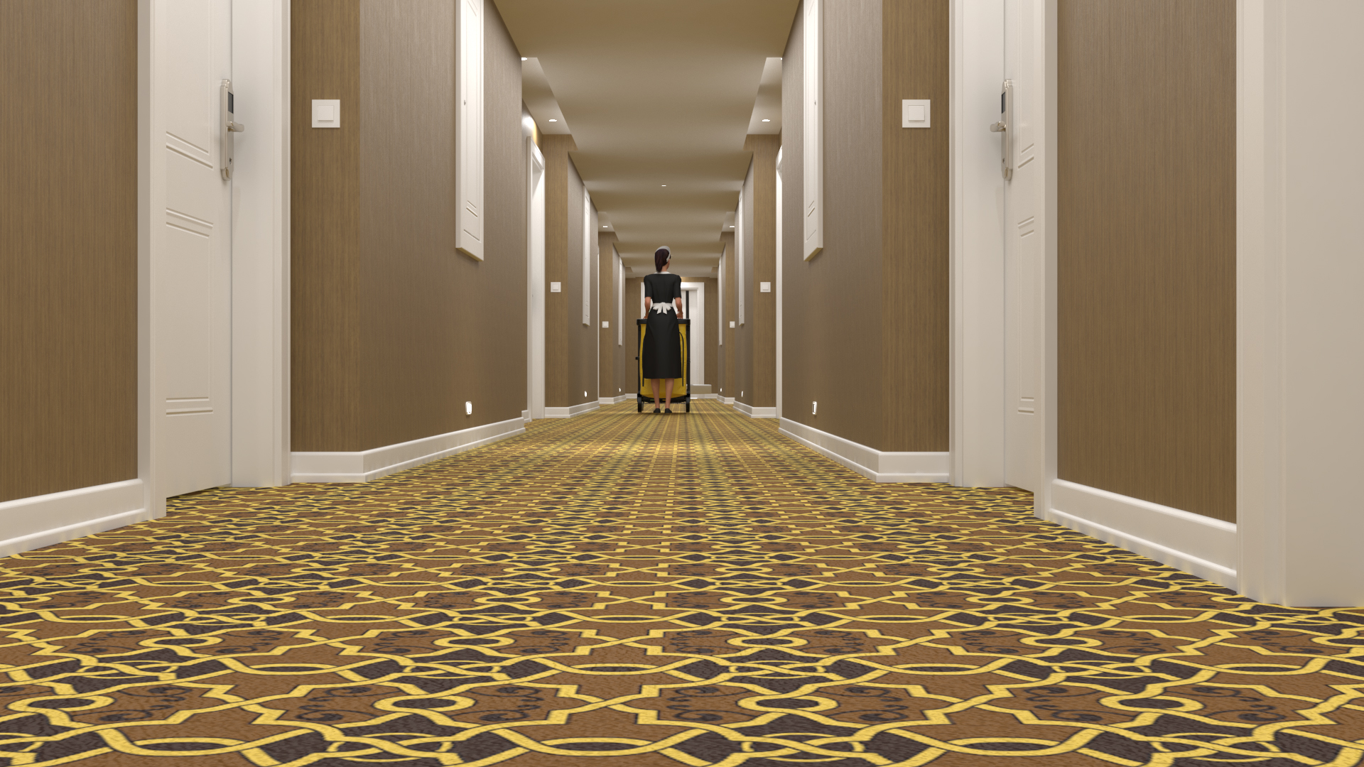 3D Hotel Corridor and Housekeeping Maid