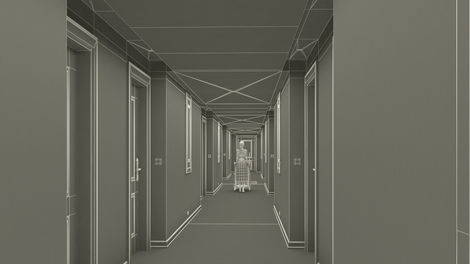 3D Hotel Corridor and Housekeeping Maid