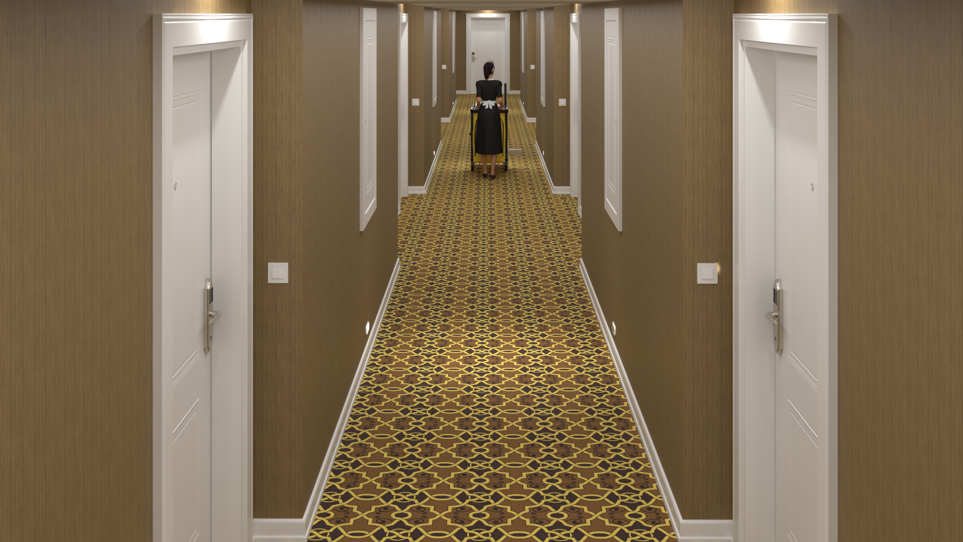 3D Hotel Corridor and Housekeeping Maid