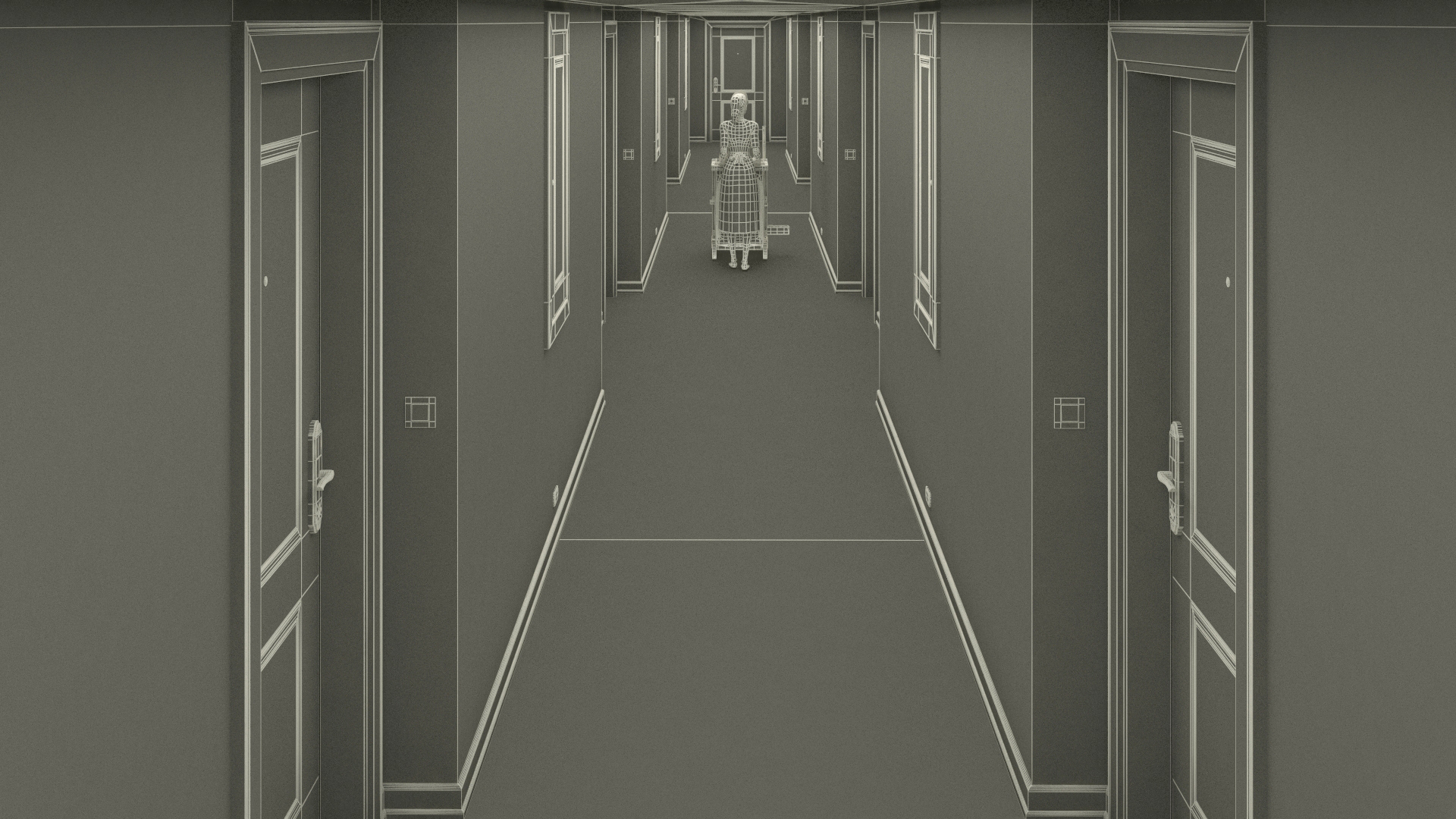 3D Hotel Corridor and Housekeeping Maid