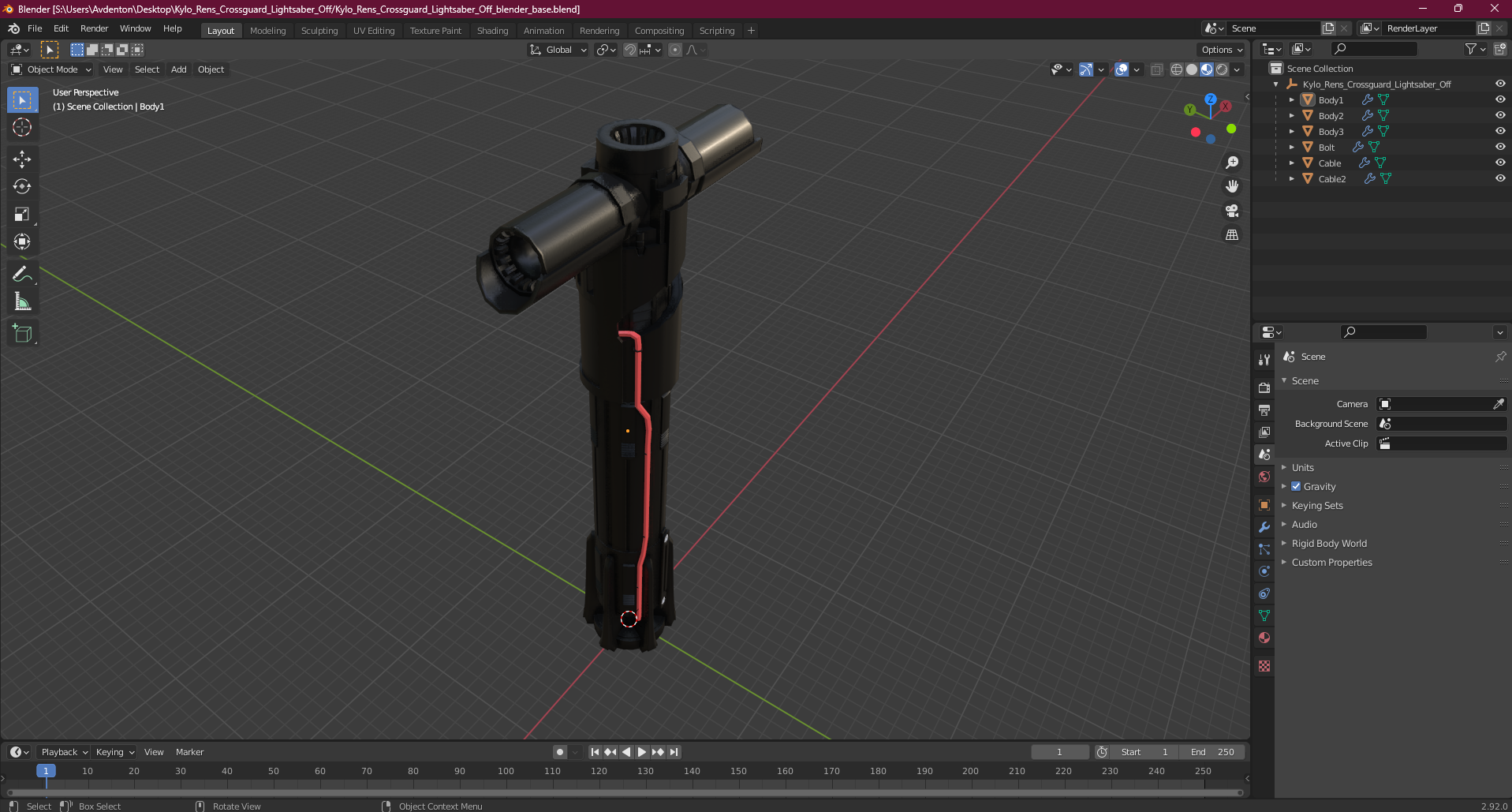 3D model Kylo Rens Crossguard Lightsaber Off