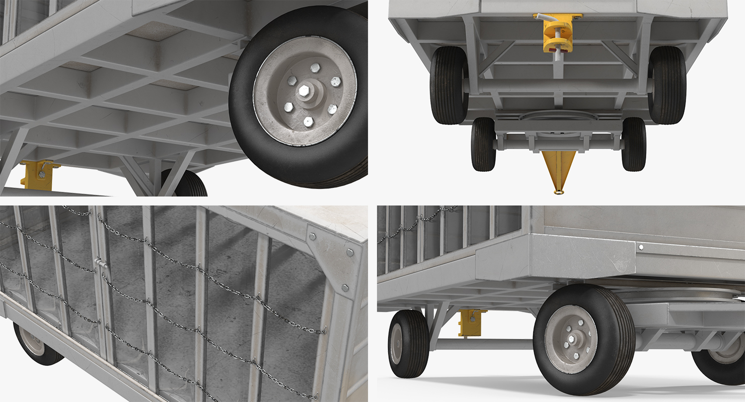 Airport Closed Baggage Trailer Rigged 3D