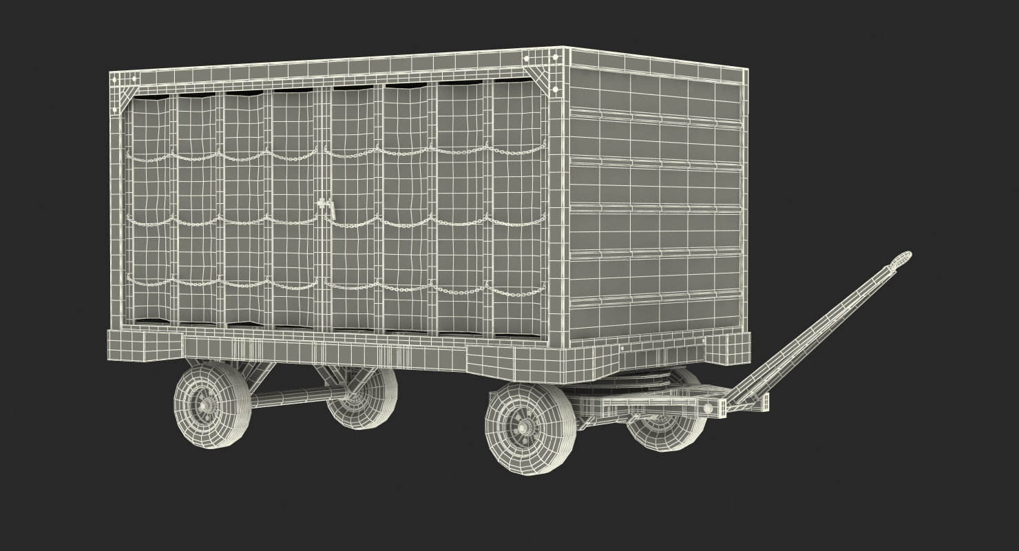 Airport Closed Baggage Trailer Rigged 3D