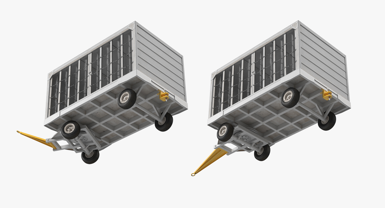 Airport Closed Baggage Trailer Rigged 3D