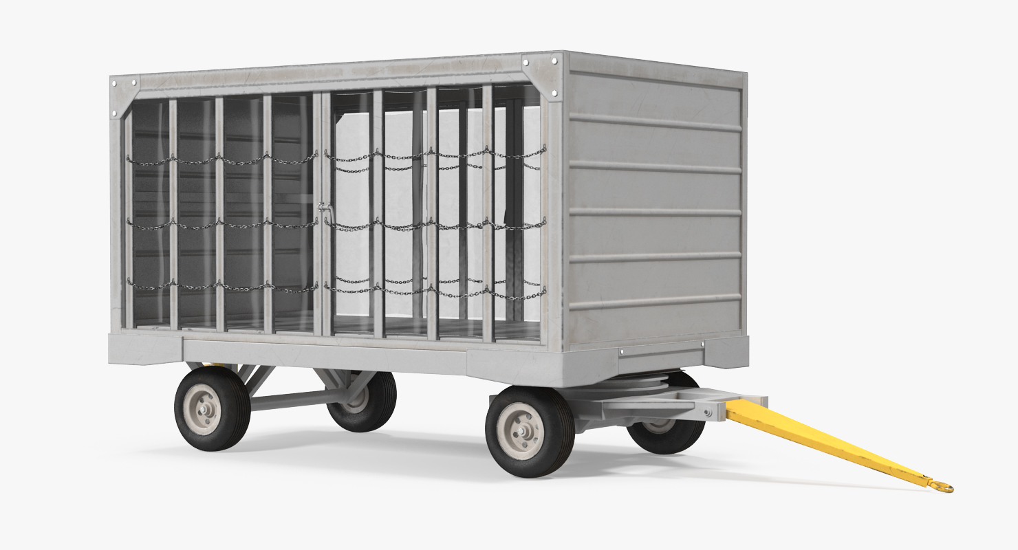 Airport Closed Baggage Trailer Rigged 3D