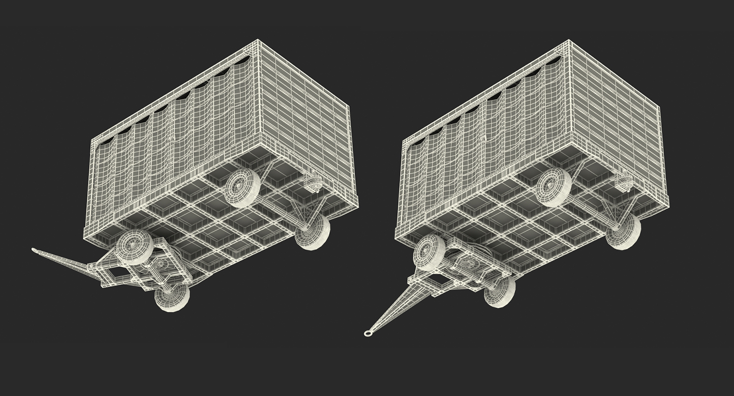 Airport Closed Baggage Trailer Rigged 3D