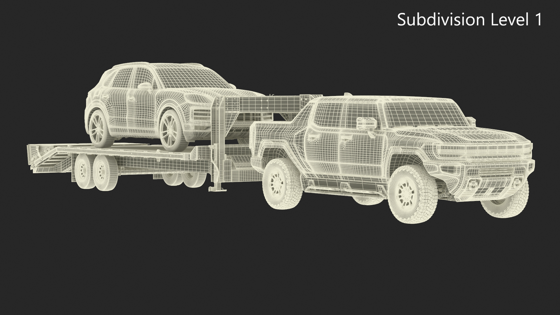 Pickup Truck with Gooseneck Trailer and Crossover 3D model