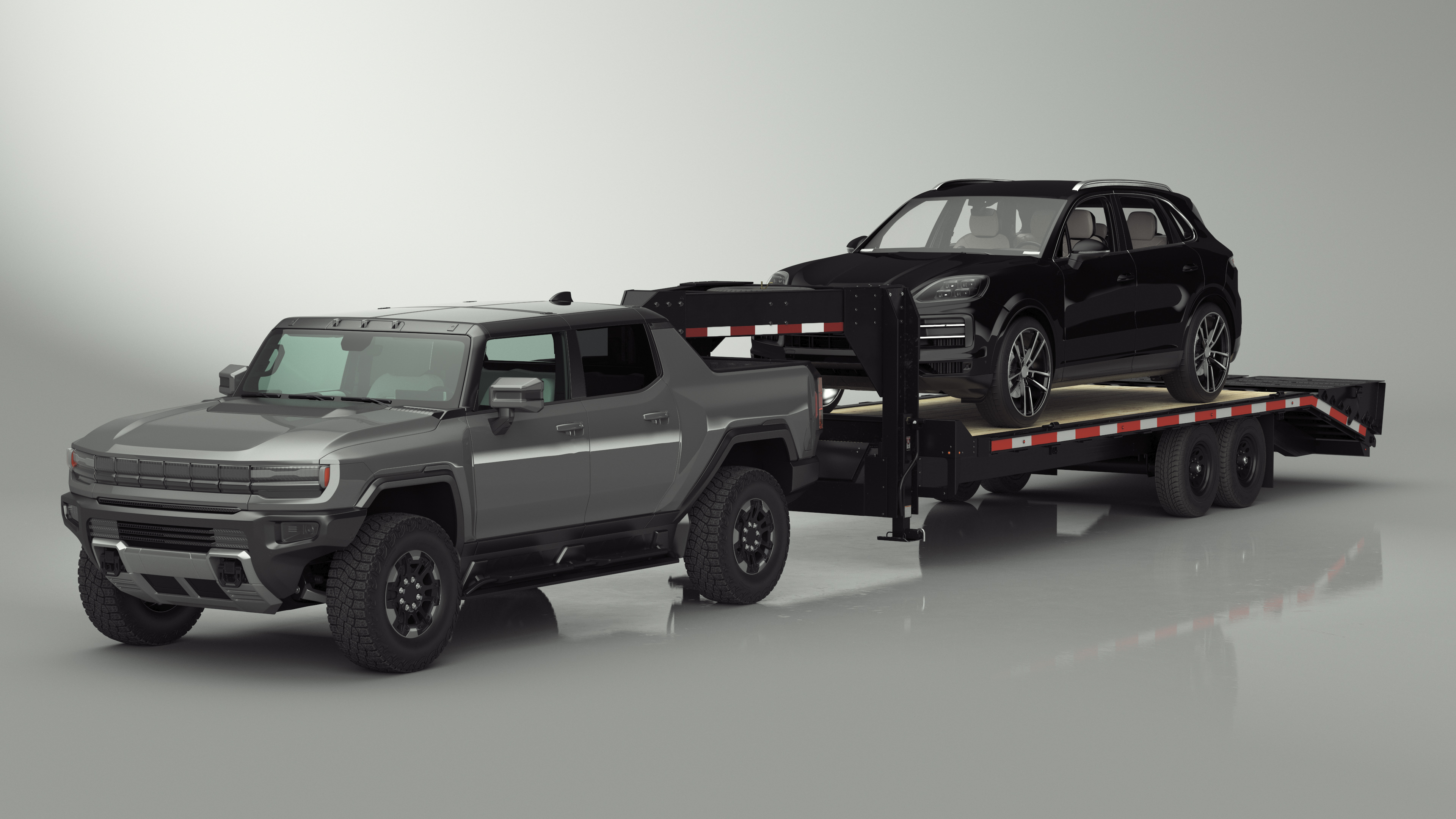 Pickup Truck with Gooseneck Trailer and Crossover 3D model