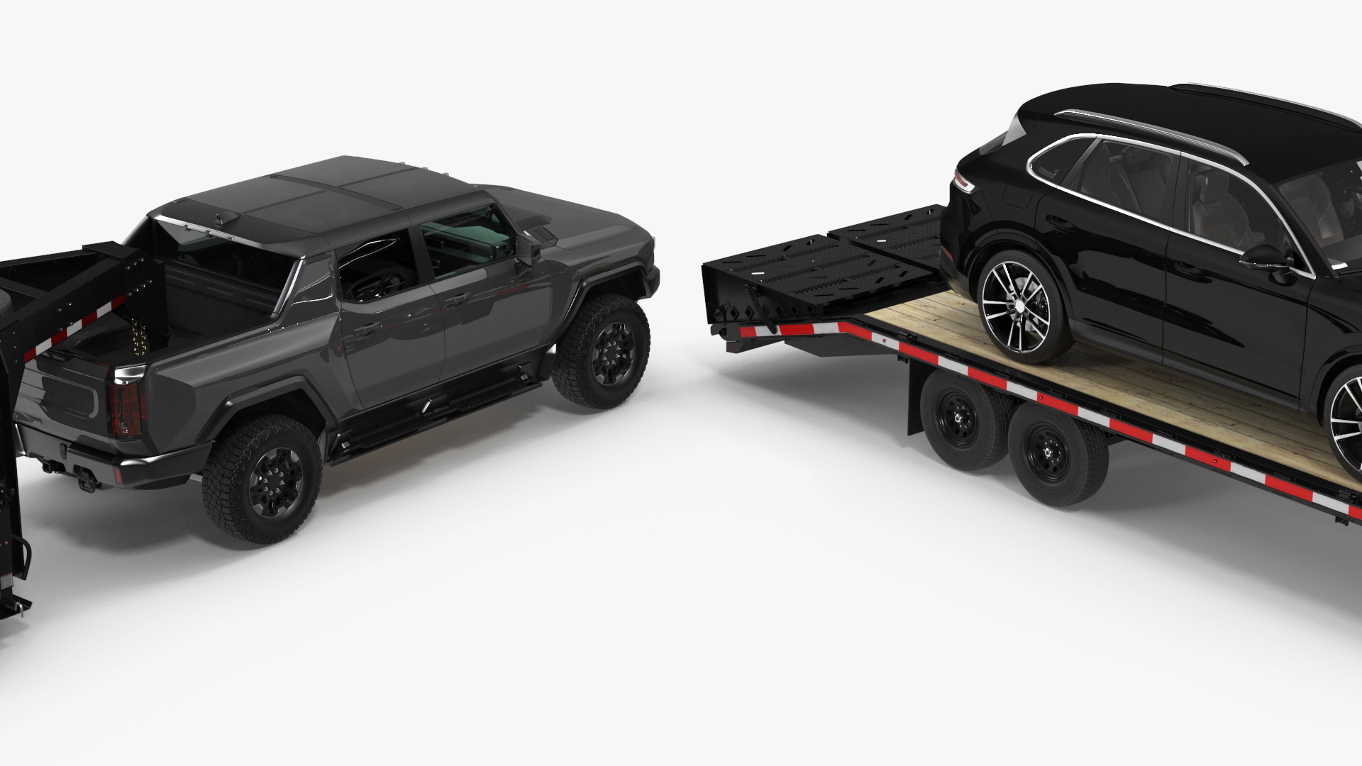 Pickup Truck with Gooseneck Trailer and Crossover 3D model