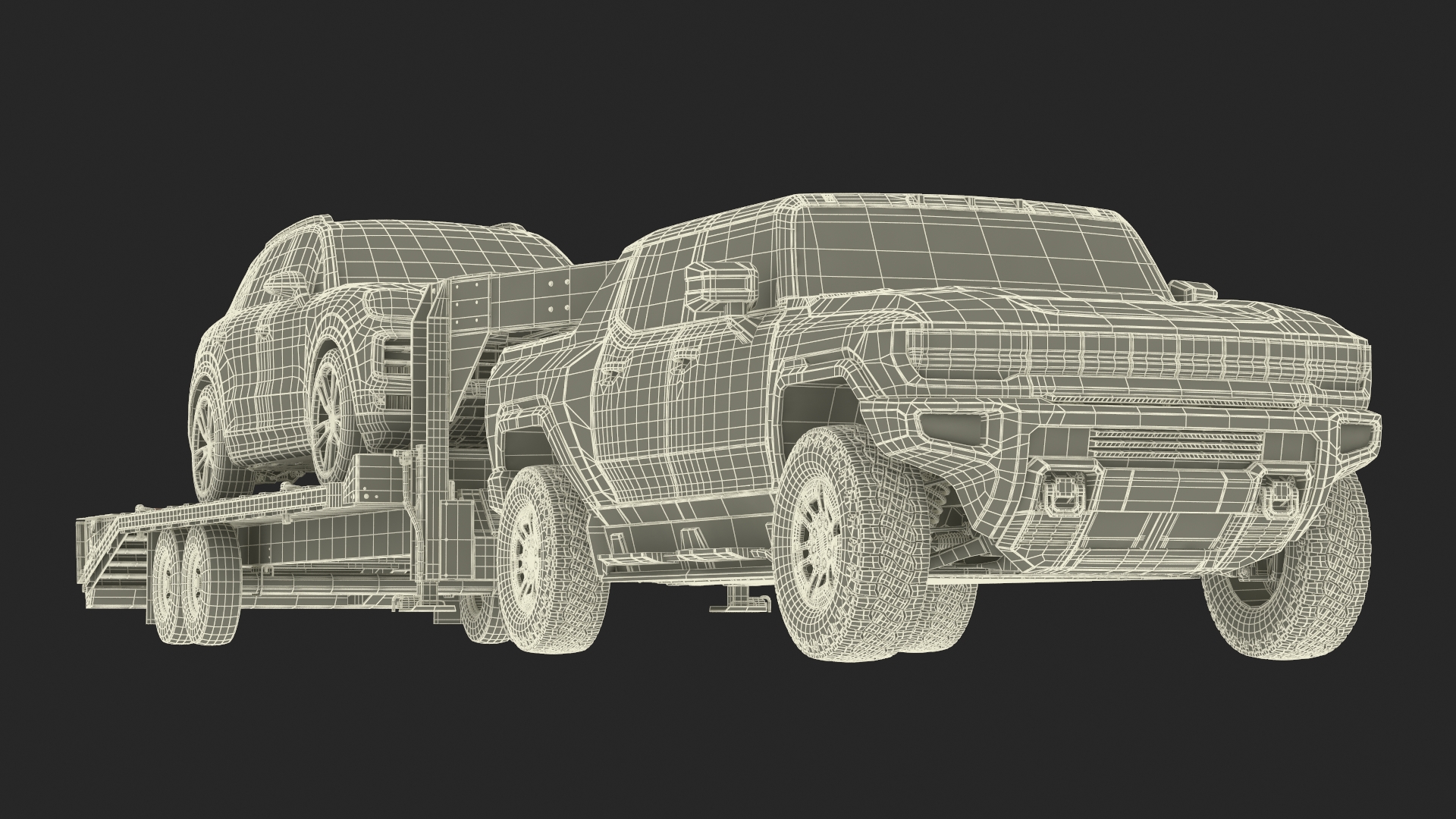 Pickup Truck with Gooseneck Trailer and Crossover 3D model