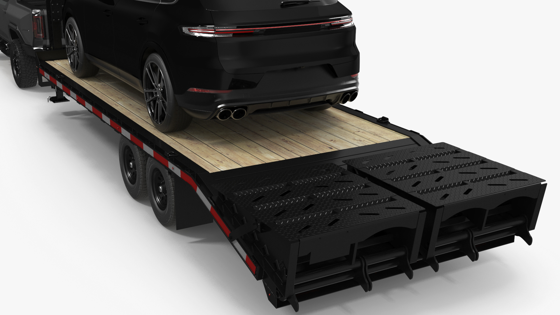 Pickup Truck with Gooseneck Trailer and Crossover 3D model