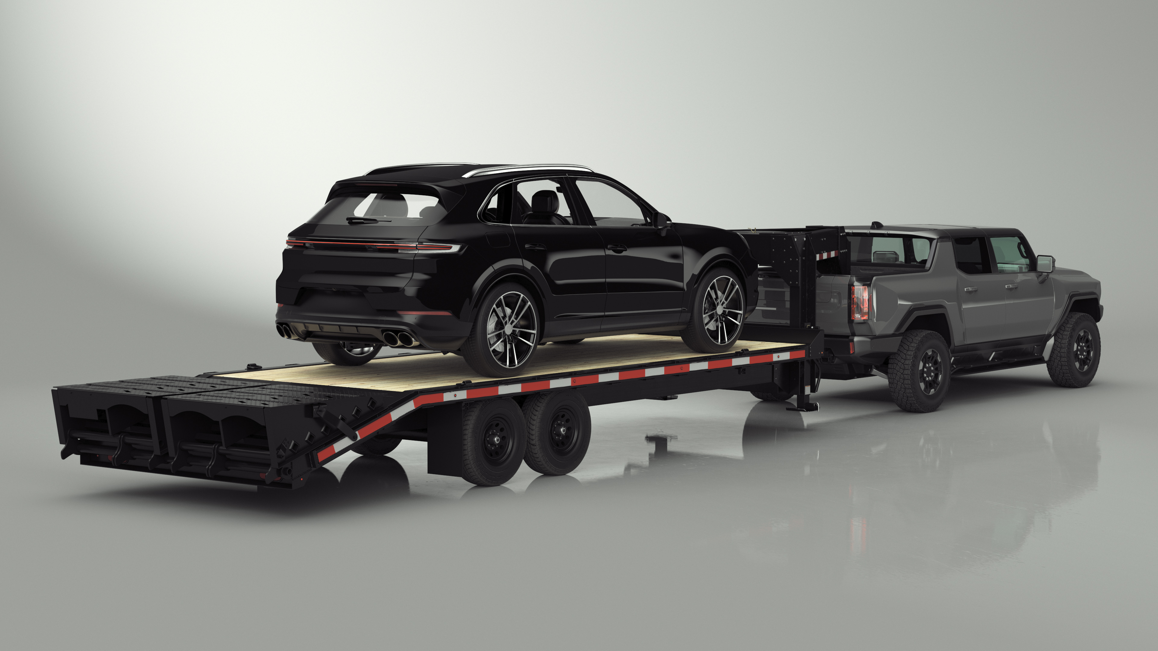 Pickup Truck with Gooseneck Trailer and Crossover 3D model