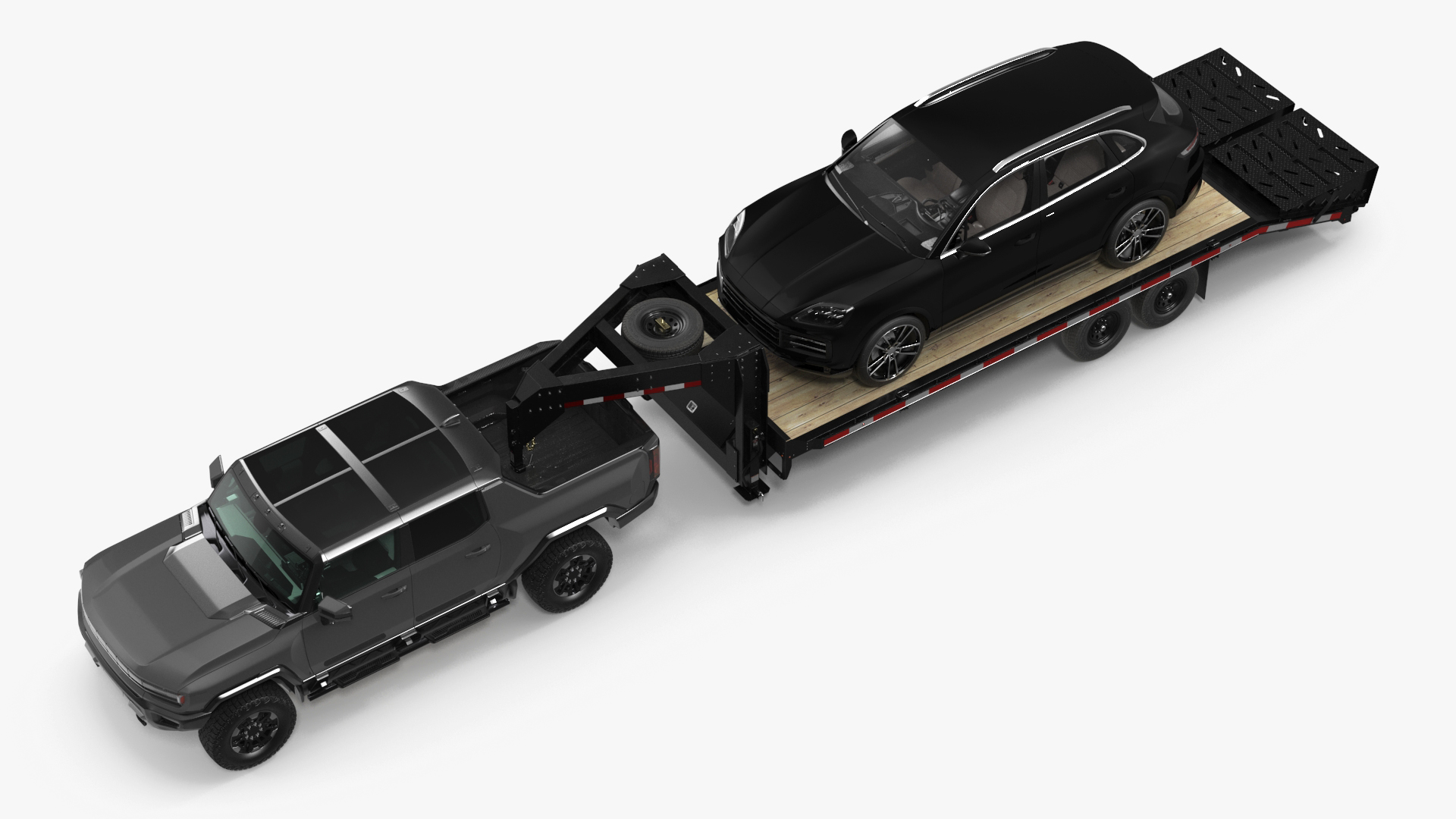 Pickup Truck with Gooseneck Trailer and Crossover 3D model