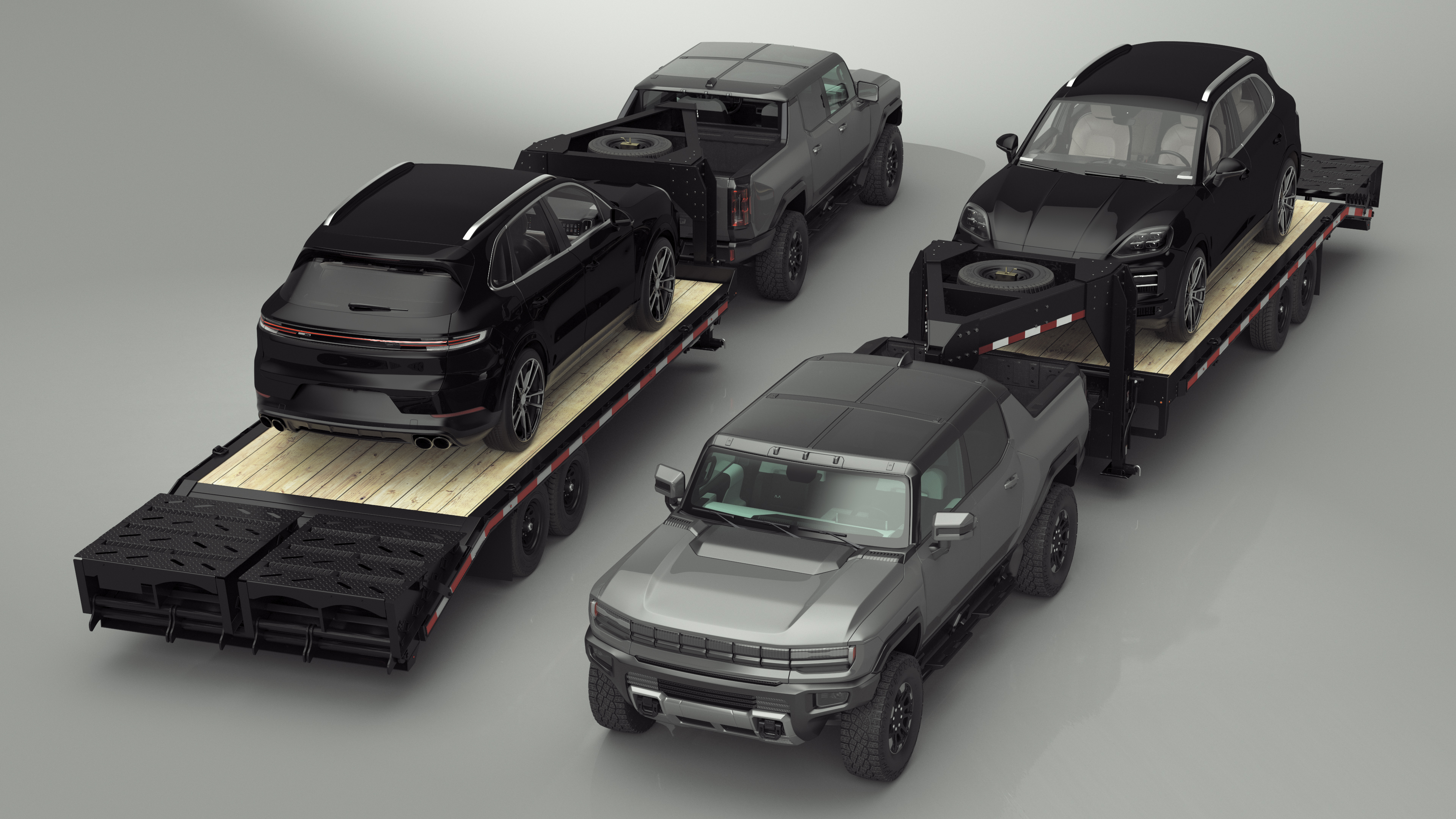 Pickup Truck with Gooseneck Trailer and Crossover 3D model