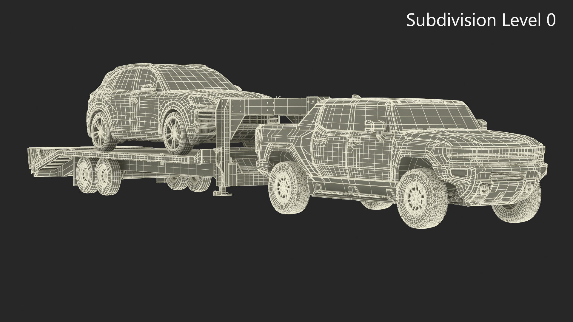 Pickup Truck with Gooseneck Trailer and Crossover 3D model