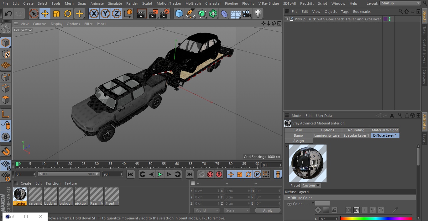 Pickup Truck with Gooseneck Trailer and Crossover 3D model