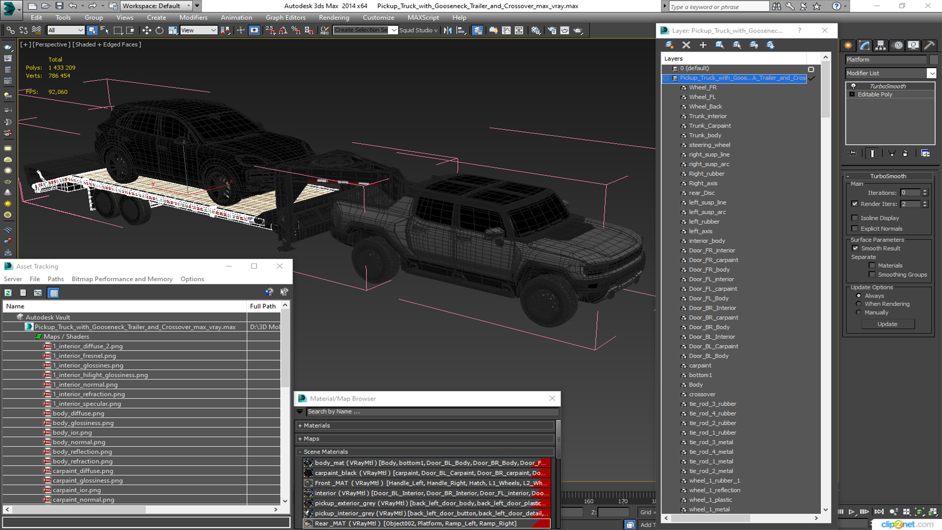 Pickup Truck with Gooseneck Trailer and Crossover 3D model