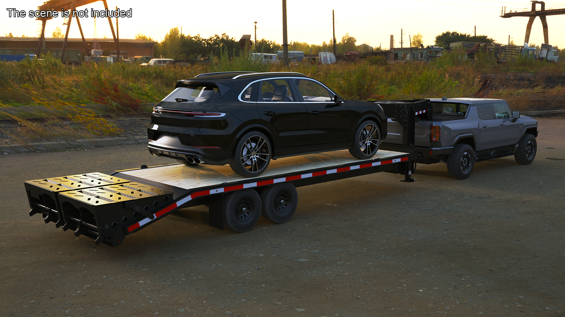 Pickup Truck with Gooseneck Trailer and Crossover 3D model