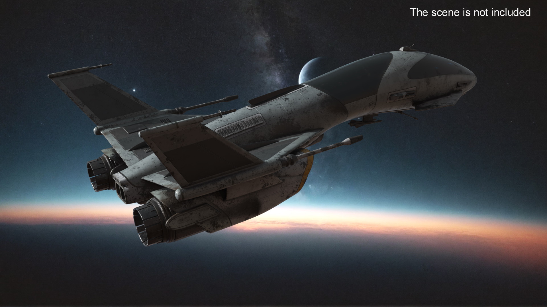 Dirty Futuristic Fighter Spaceship in Flight 3D model