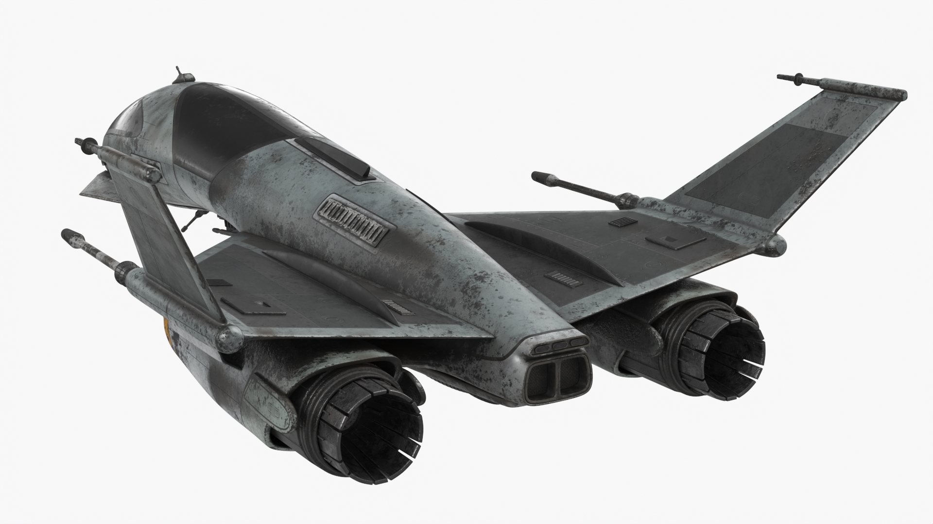 Dirty Futuristic Fighter Spaceship in Flight 3D model