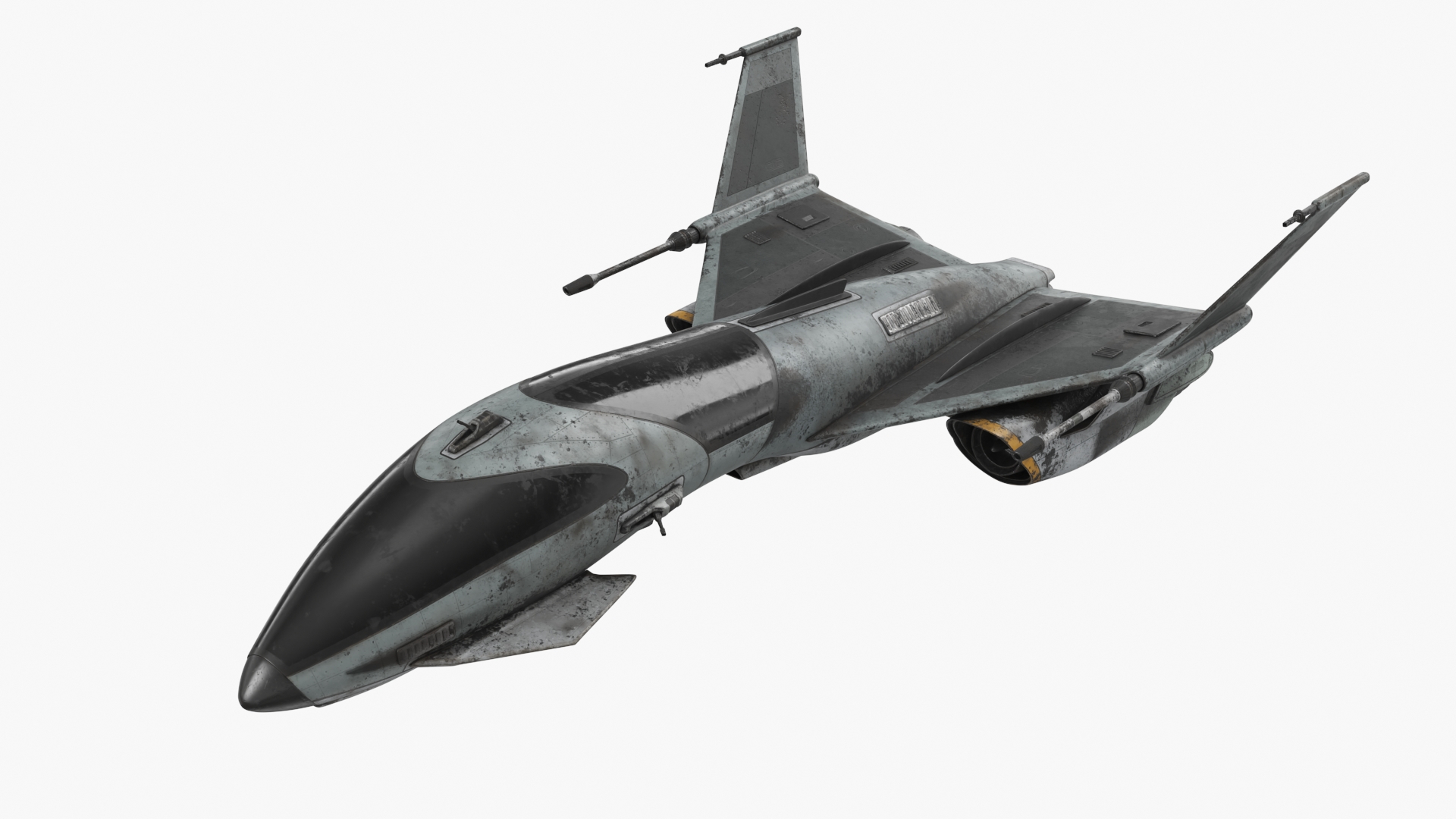 Dirty Futuristic Fighter Spaceship in Flight 3D model