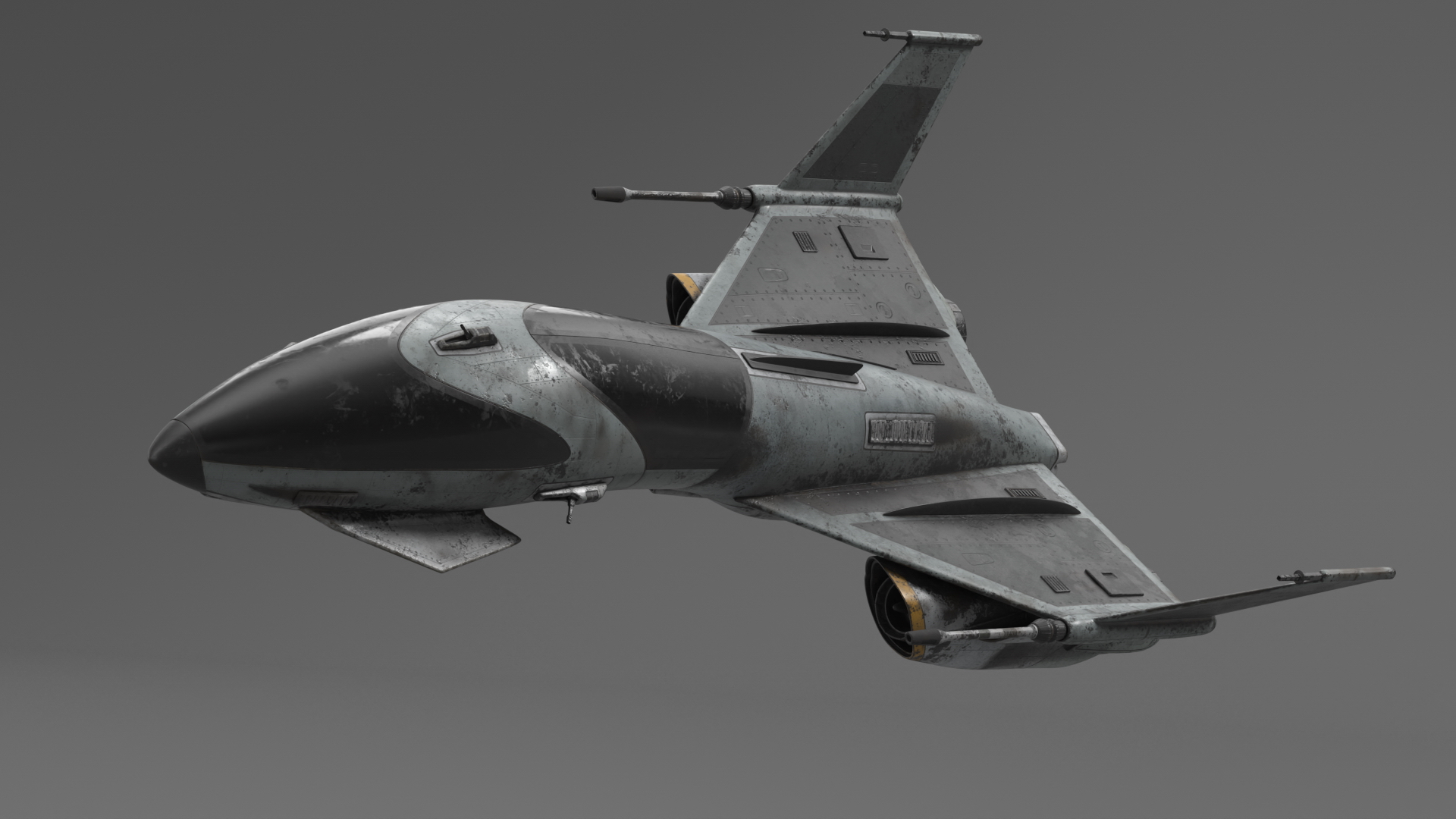 Dirty Futuristic Fighter Spaceship in Flight 3D model