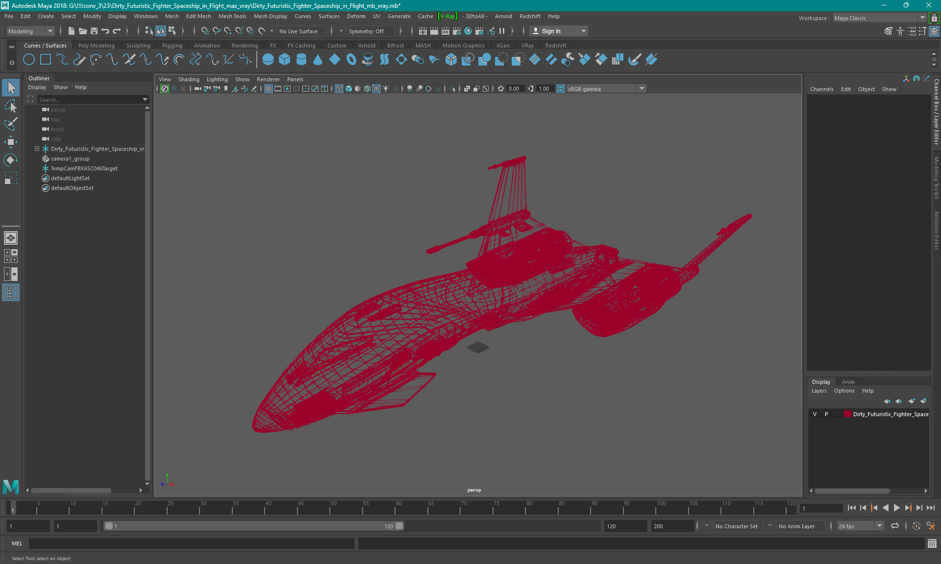 Dirty Futuristic Fighter Spaceship in Flight 3D model