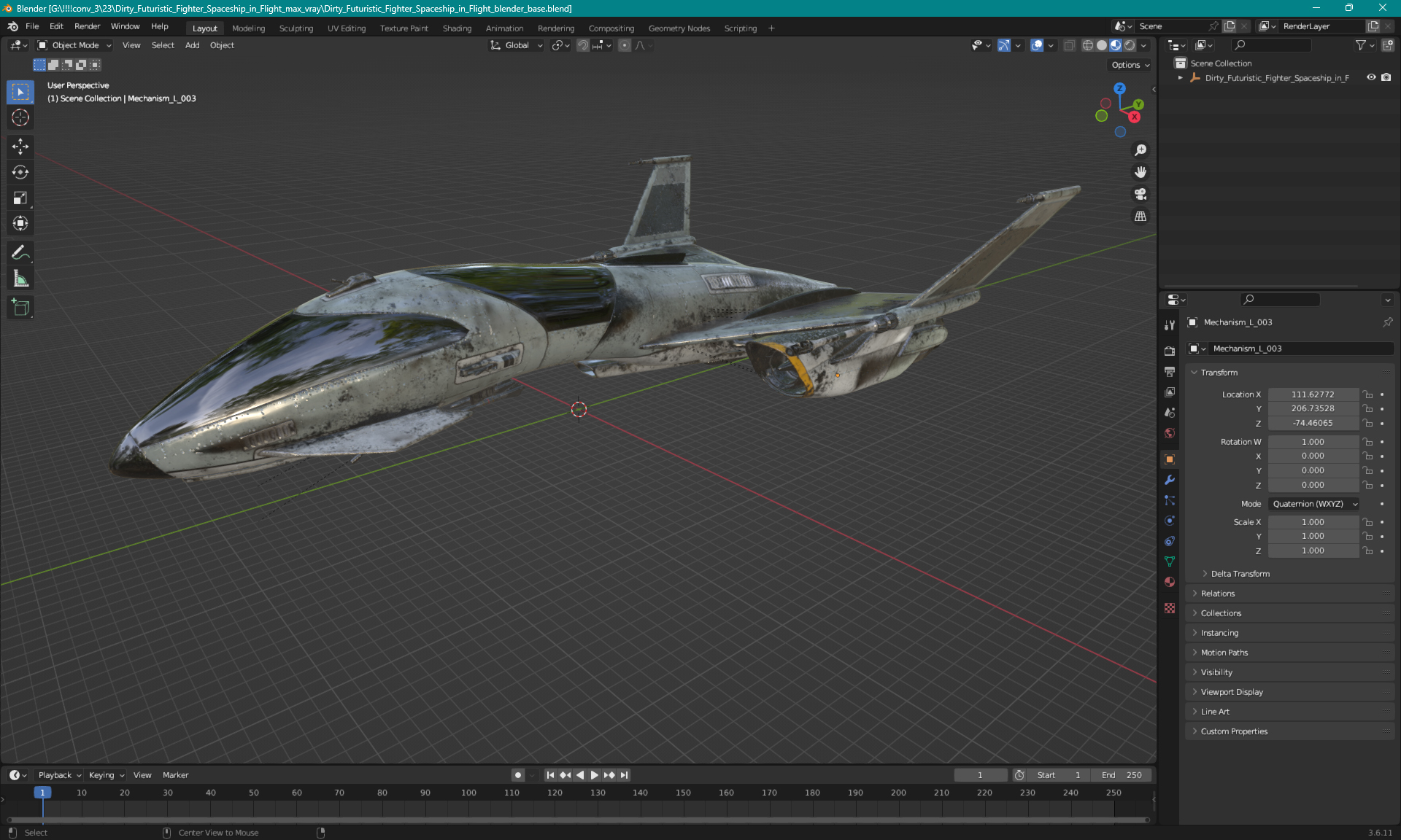 Dirty Futuristic Fighter Spaceship in Flight 3D model