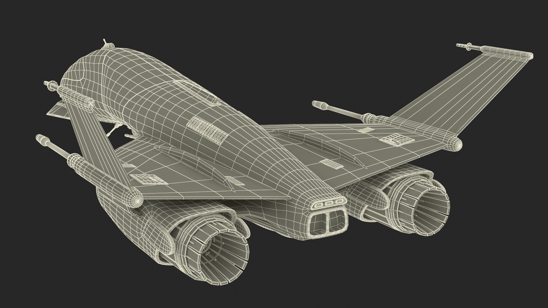 Dirty Futuristic Fighter Spaceship in Flight 3D model