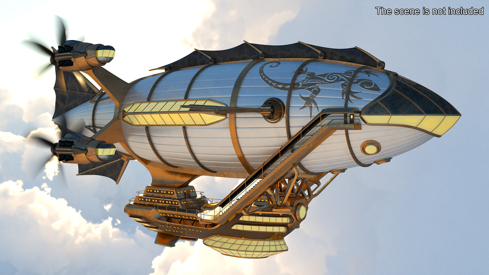 3D Steampunk Airship Fantasy Craft Rigged model