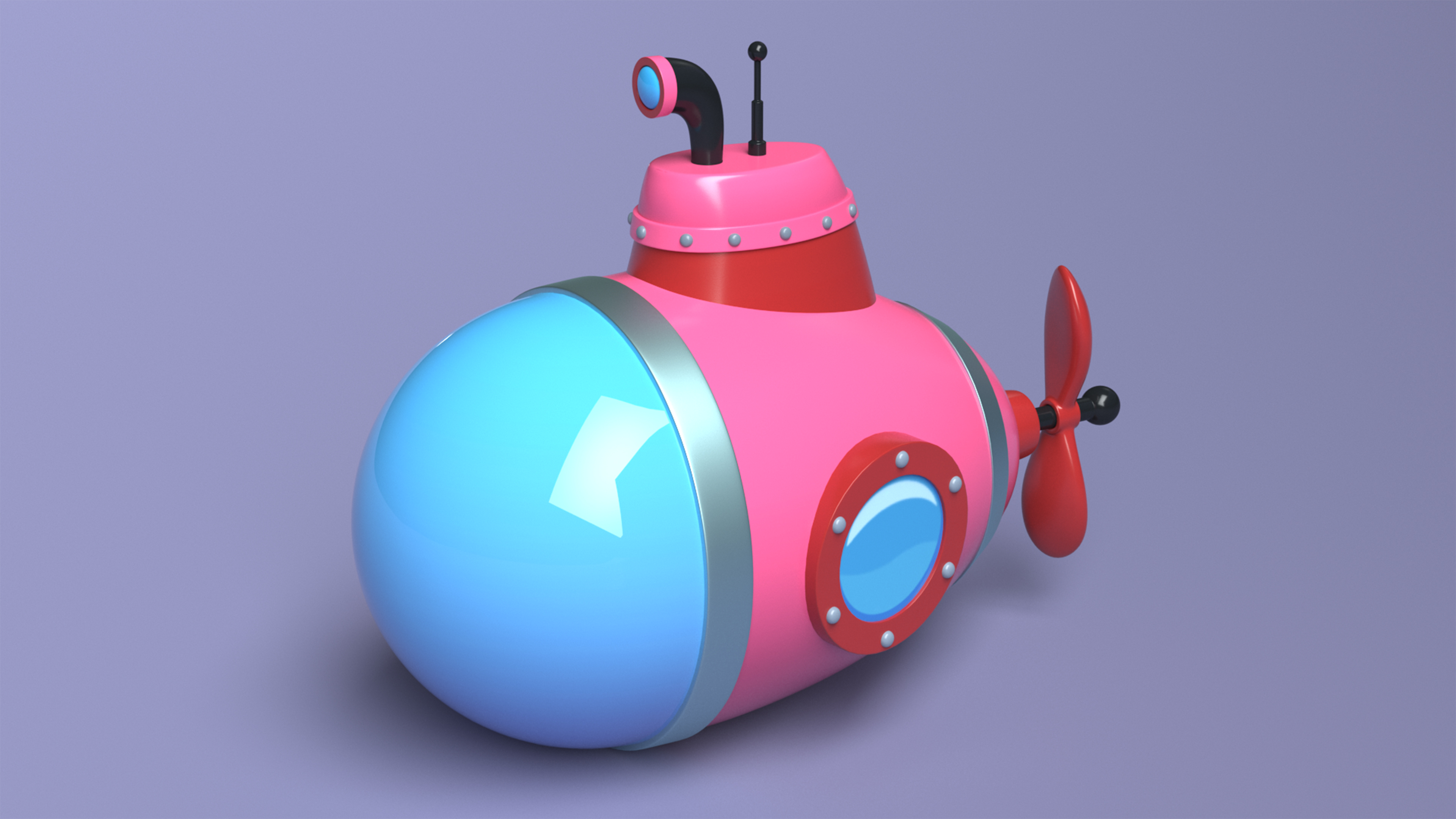 3D Cartoon Style Submarine Pink model