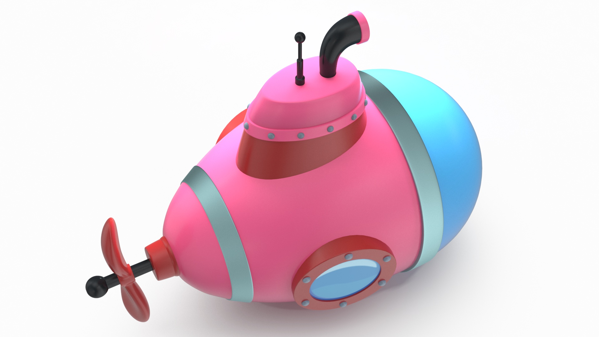 3D Cartoon Style Submarine Pink model