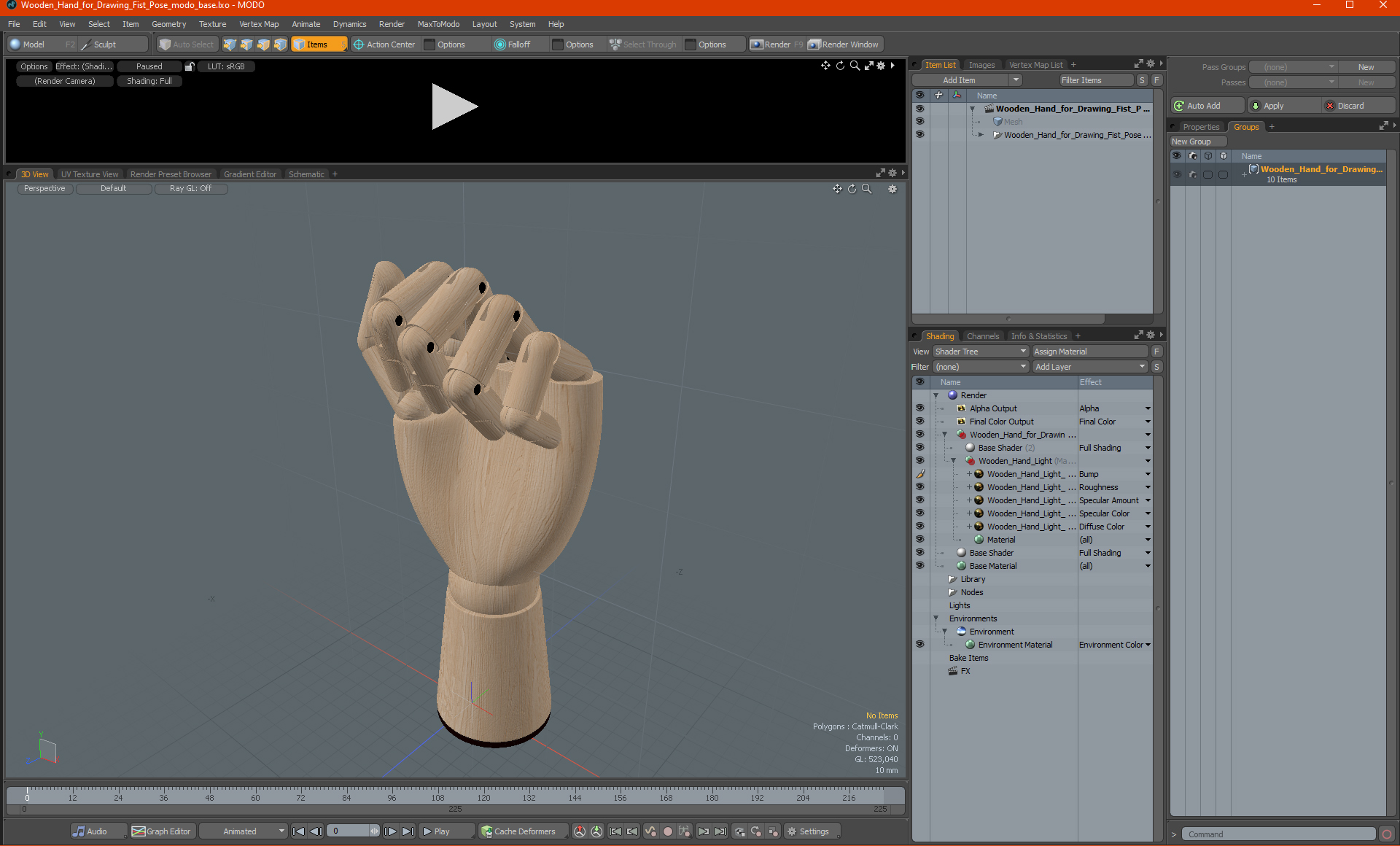 3D Wooden Hand for Drawing Fist Pose model