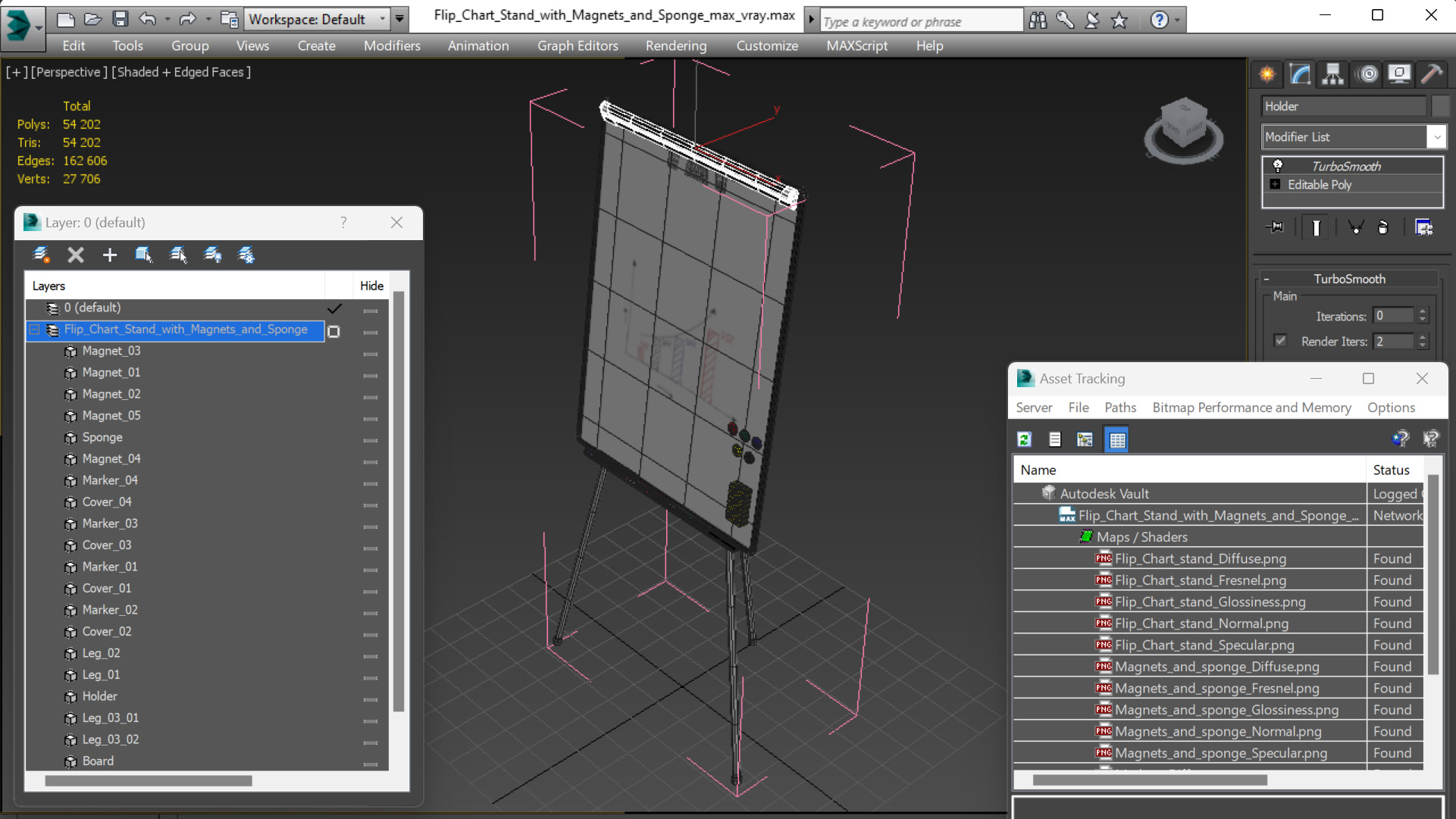 3D model Flip Chart Stand with Magnets and Sponge