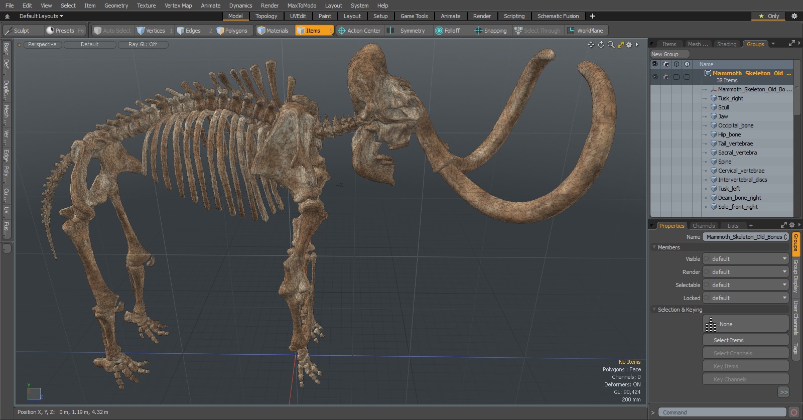 3D Mammoth Skeleton Old Bones