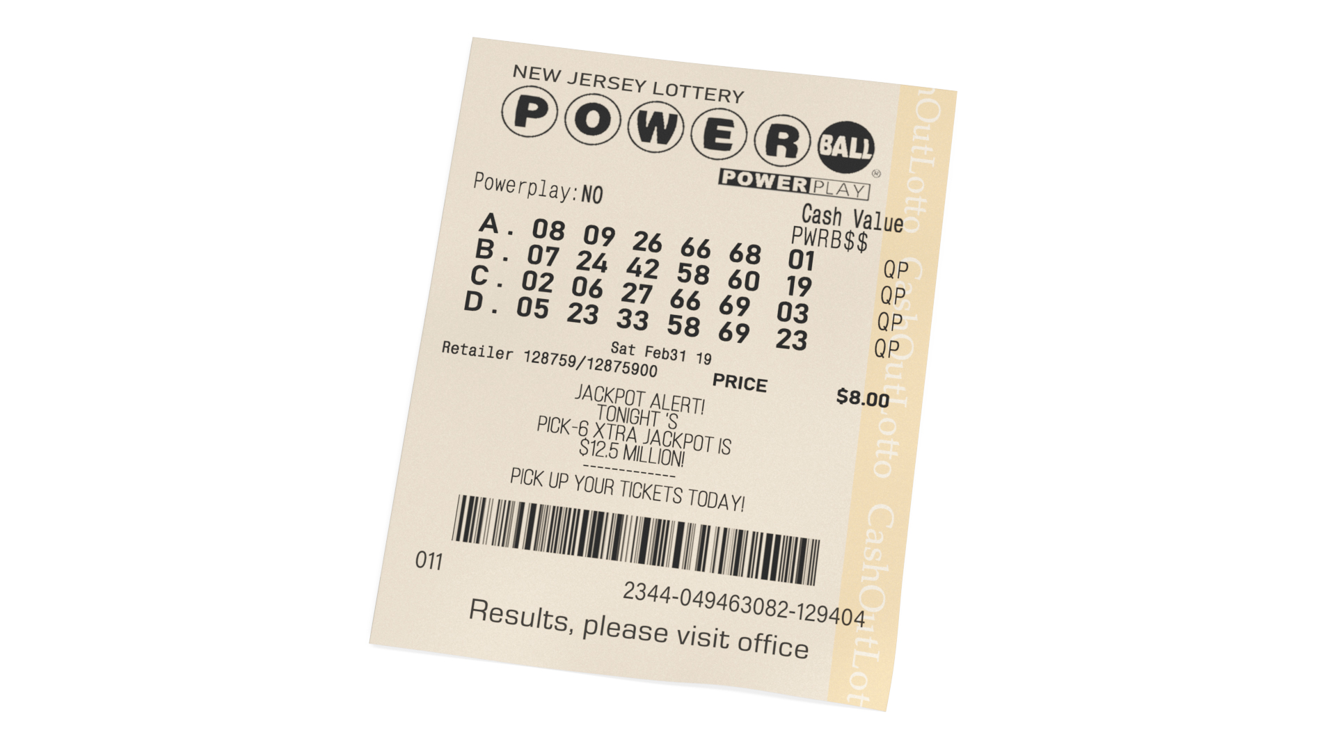 Flat Powerball Lottery Ticket 3D model