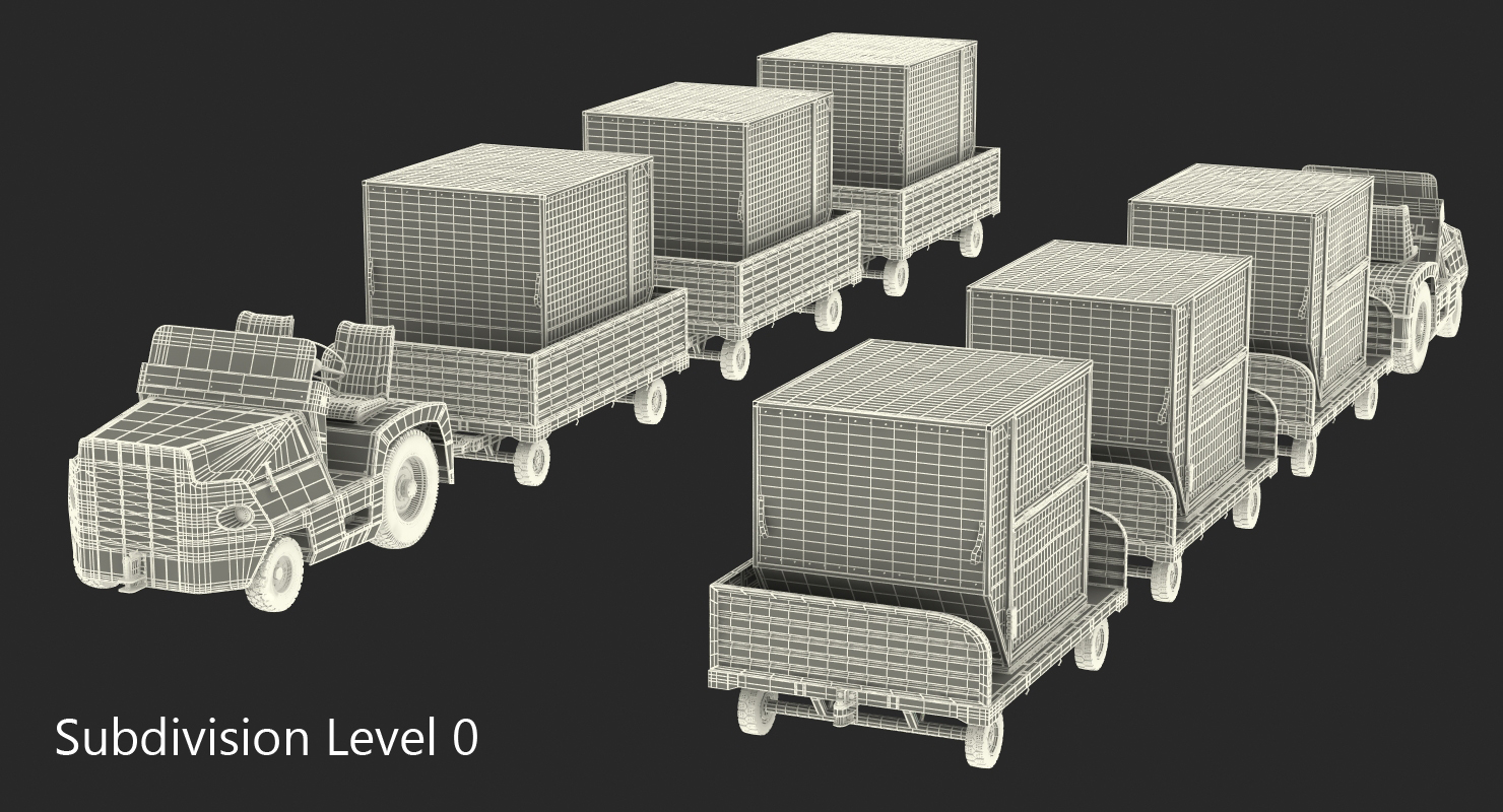 3D Aircraft Tow Tractor Clark CT30 Carrying Passengers Luggage Rigged