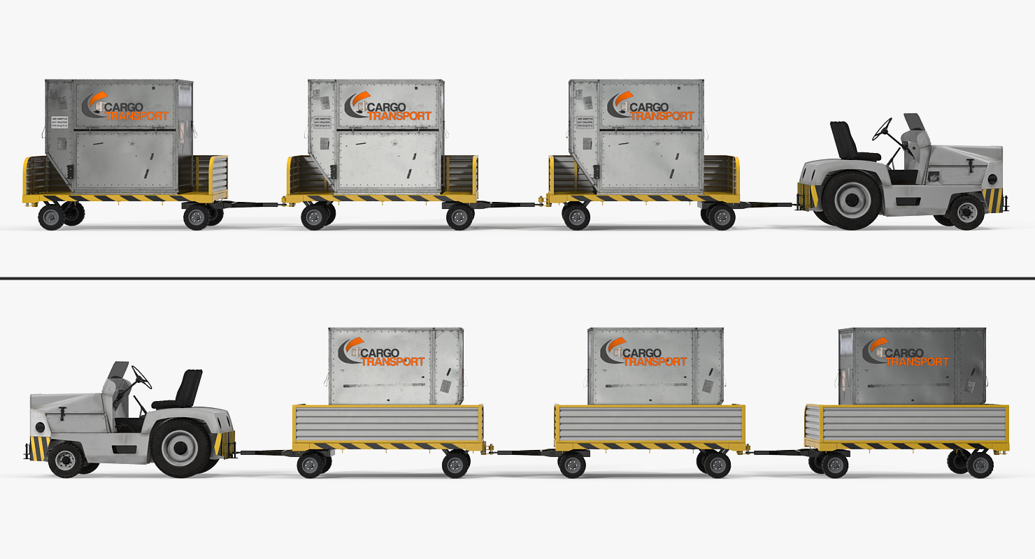 3D Aircraft Tow Tractor Clark CT30 Carrying Passengers Luggage Rigged