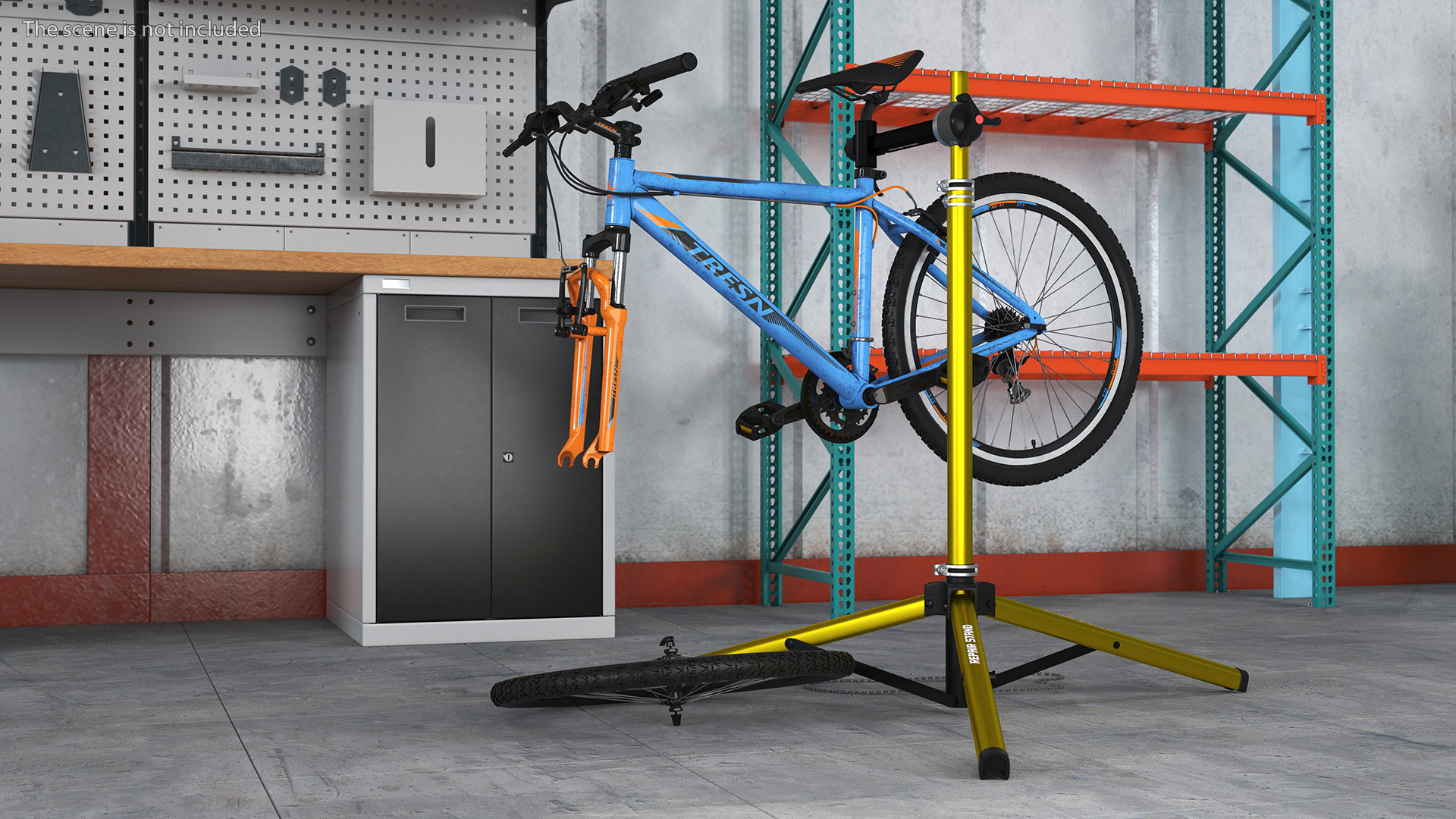 Mountain Bike Repair Stand with Parts 3D