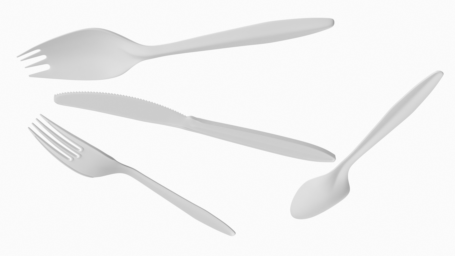 Realistic Plastic Cutlery Set 3D model