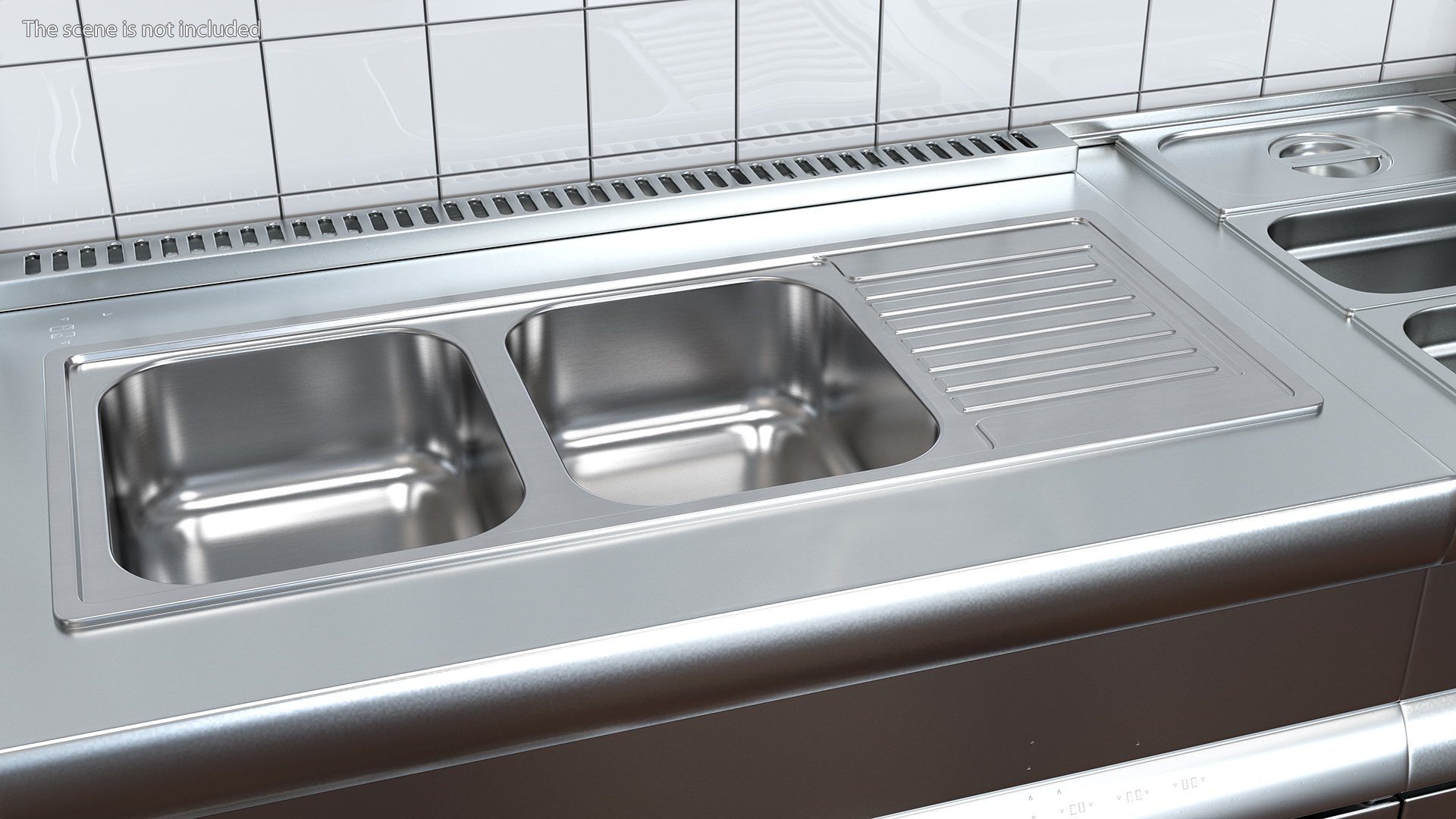 3D Double Bowl Stainless Steel Sink with Drainboard model