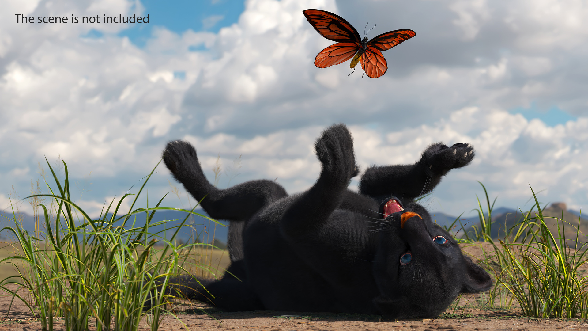 Playful Black Panther Cub with Butterfly Fur 3D model