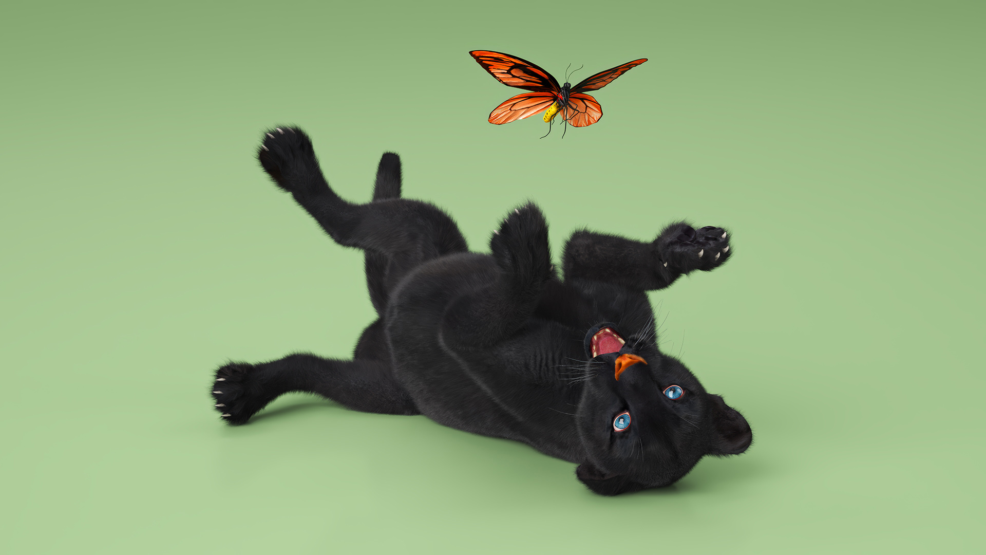 Playful Black Panther Cub with Butterfly Fur 3D model