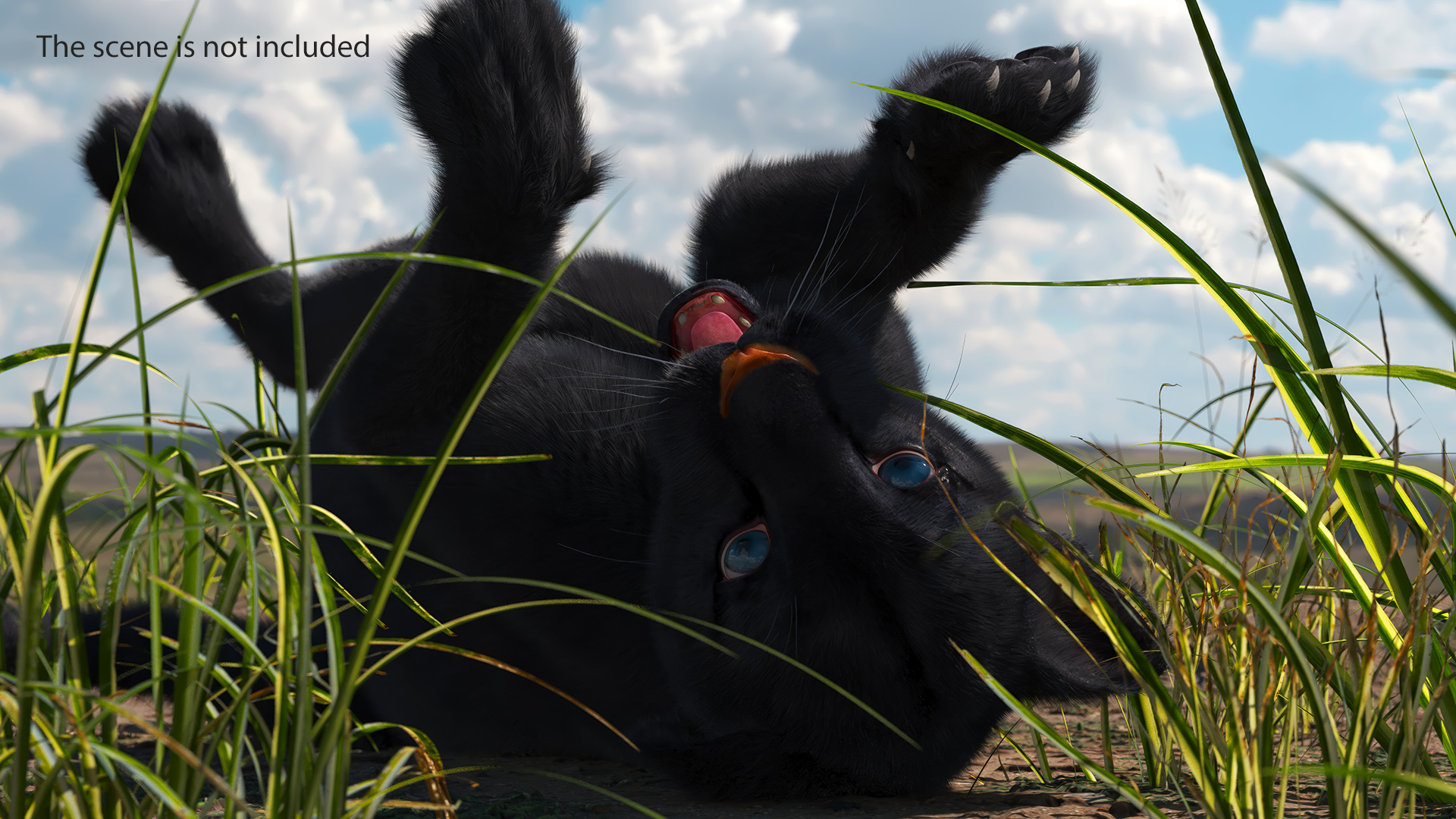 Playful Black Panther Cub with Butterfly Fur 3D model