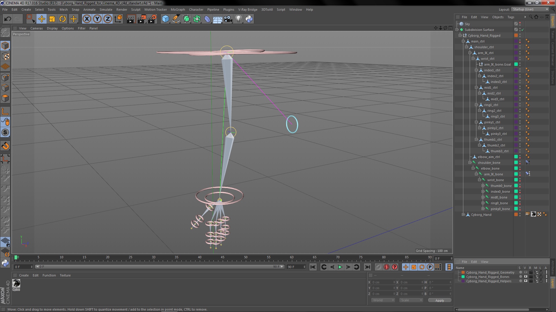 Cyborg Hand Rigged for Cinema 4D 3D