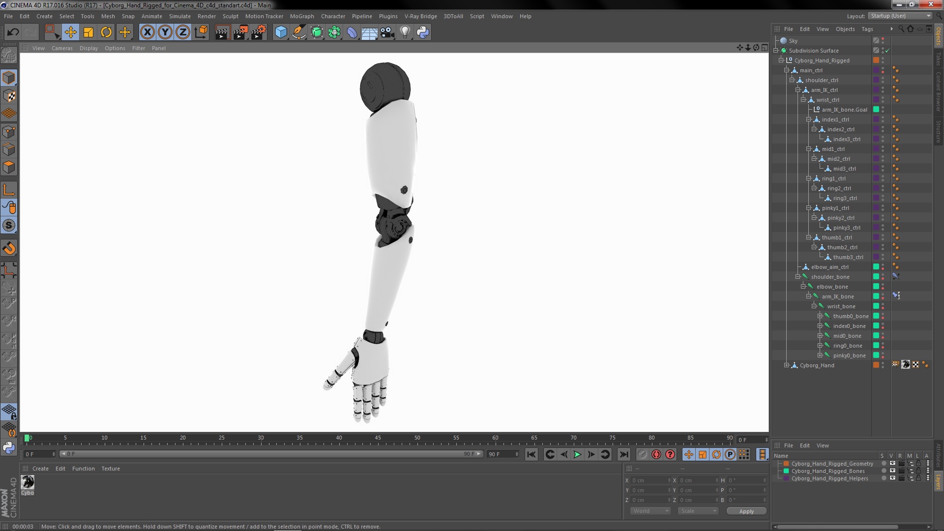 Cyborg Hand Rigged for Cinema 4D 3D