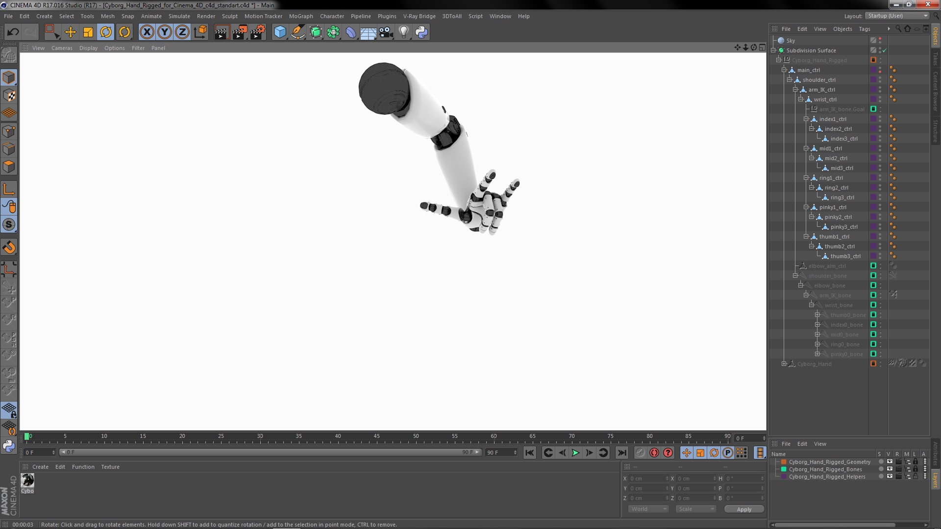 Cyborg Hand Rigged for Cinema 4D 3D