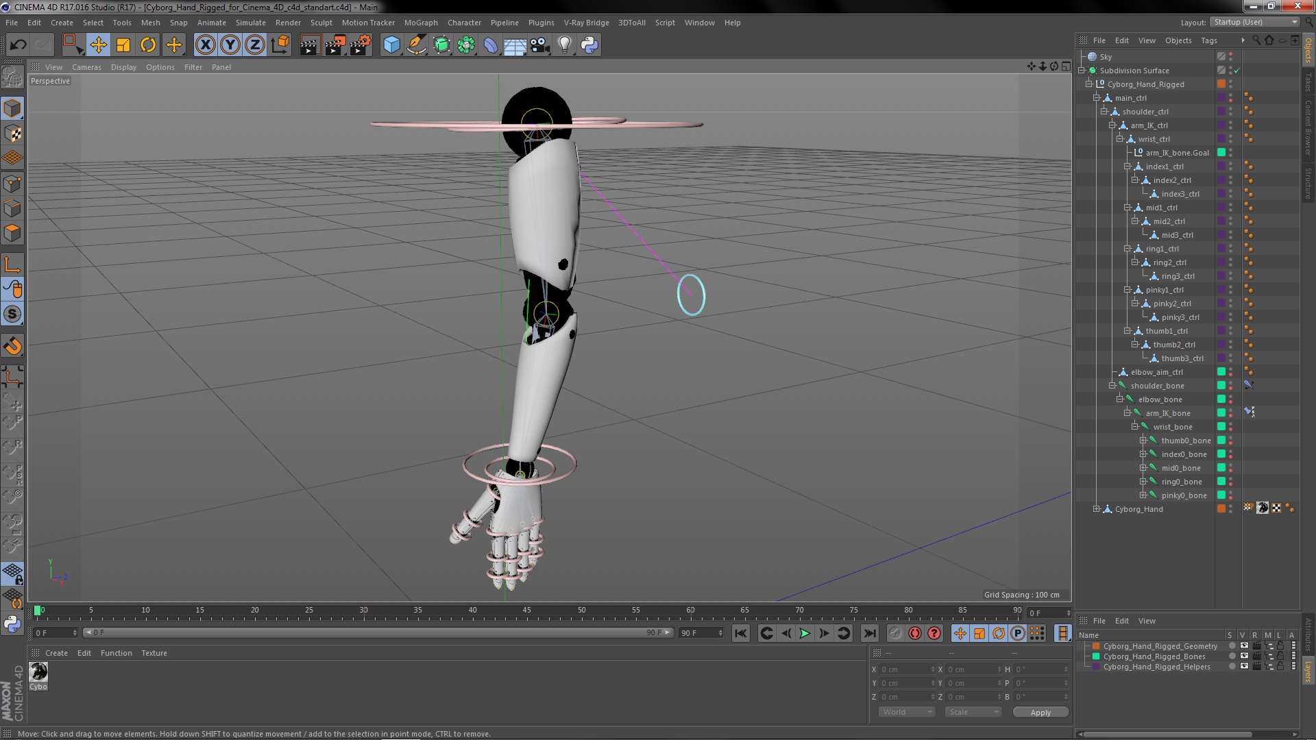 Cyborg Hand Rigged for Cinema 4D 3D