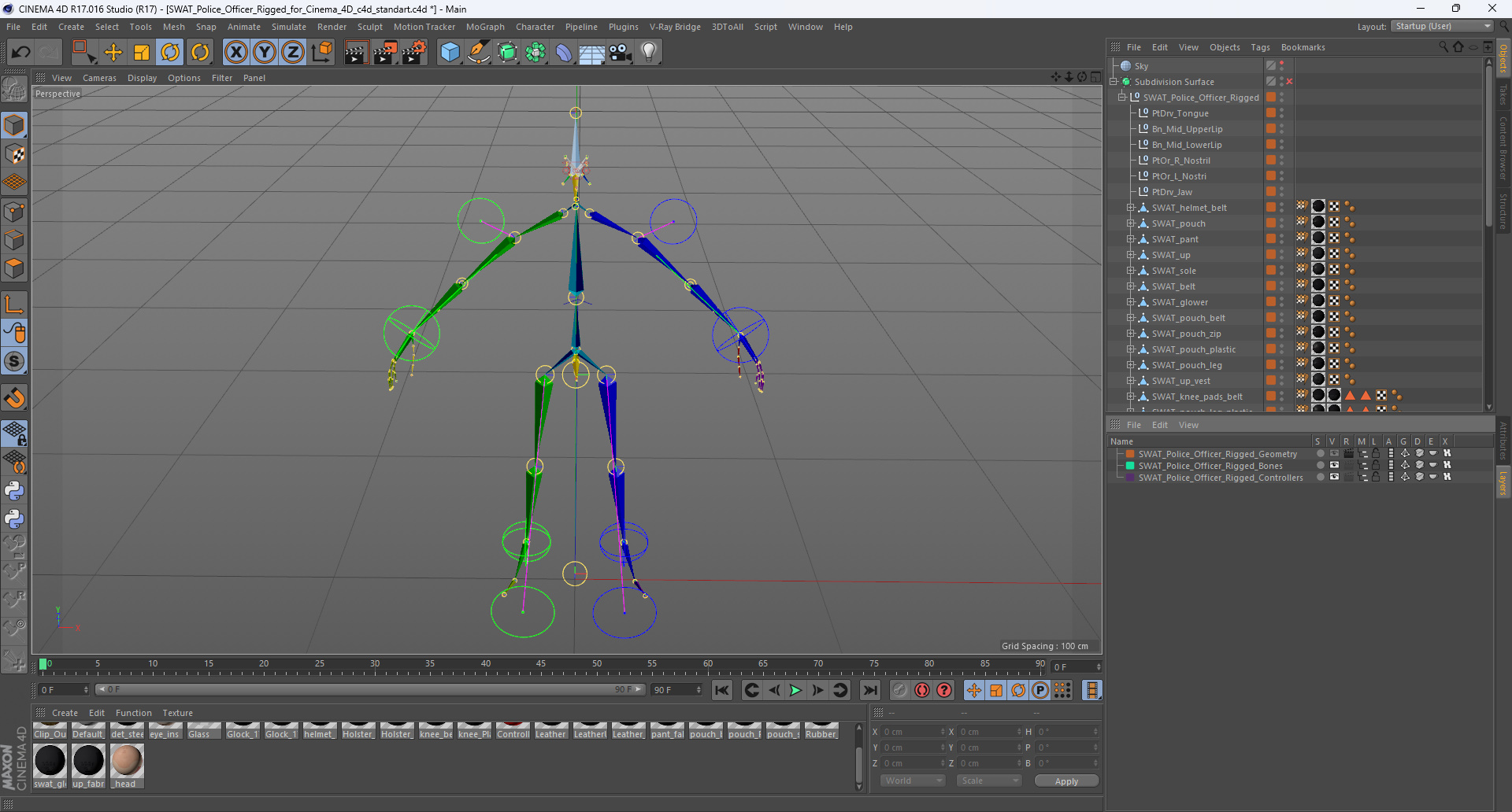 3D model SWAT Police Officer Rigged for Cinema 4D